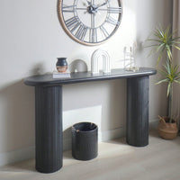 Modern Fluted Black Console Table 56 Inch Narrow Entryway Table Stylish Hallway Sofa Table For Living Room