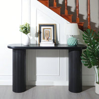 Modern Fluted Black Console Table 56 Inch Narrow Entryway Table Stylish Hallway Sofa Table For Living Room