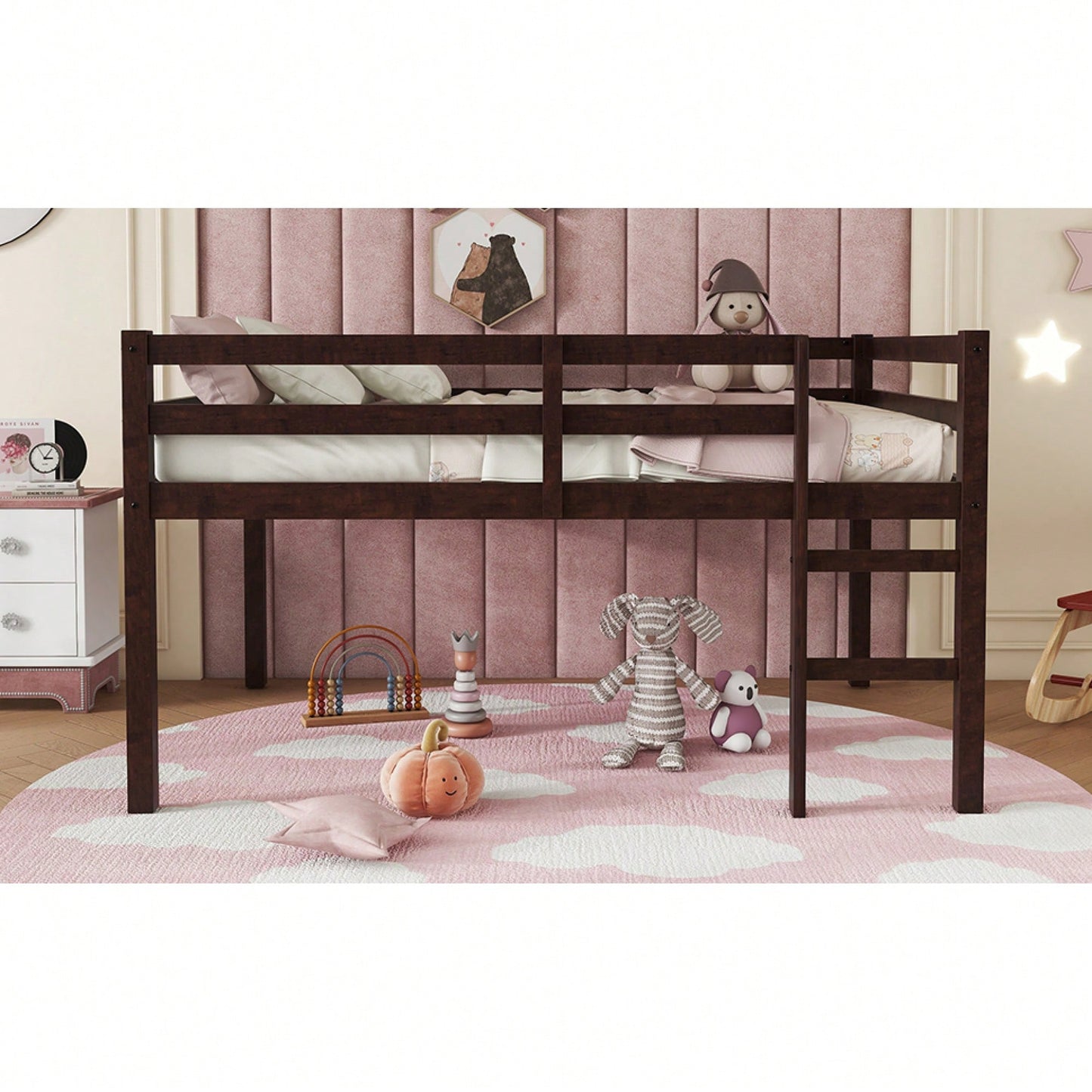 Full Rubber Wood Loft Bed With Ladder For Space-Saving Sleep Solutions