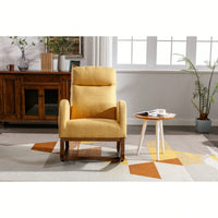 Stylish Modern Glider Recliner Armchair With Wooden Legs And Side Pocket For Nursery Or Living Room In Yellow Linen