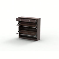 Elegant Mirror Shoe Cabinet With Dual Tier Drawers And Single Drawer Storage For Entryway And Bedroom In Brown Finish