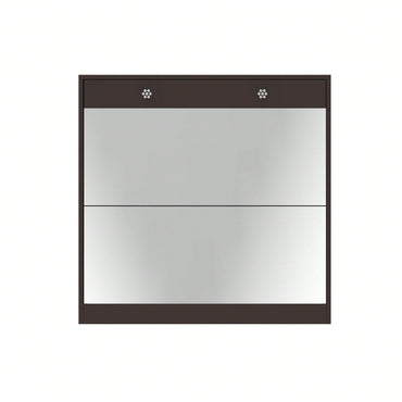 Elegant Mirror Shoe Cabinet With Dual Tier Drawers And Single Drawer Storage For Entryway And Bedroom In Brown Finish