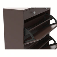 Elegant Mirror Shoe Cabinet With Dual Tier Drawers And Single Drawer Storage For Entryway And Bedroom In Brown Finish