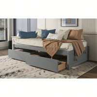 Solid Wood Twin Bed With 2 Storage Drawers, No Box Spring Required, Grey Finish
