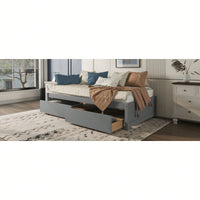 Solid Wood Twin Bed With 2 Storage Drawers, No Box Spring Required, Grey Finish