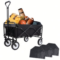 Heavy-Duty Collapsible Utility Wagon Cart With Strapping System For Beach Camping Shopping Gardening And Fishing Includes 3 Plastic Liner Bags Black