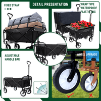 Heavy-Duty Collapsible Utility Wagon Cart With Strapping System For Beach Camping Shopping Gardening And Fishing Includes 3 Plastic Liner Bags Black