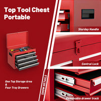 5-Drawer Rolling Tool Storage Cabinet With Detachable Top Box, Lockable Wheels, Adjustable Shelf, And Metal Construction For Garage And Workshop Organization