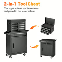 5-Drawer Rolling Tool Storage Cabinet With Detachable Top Box, Lockable Wheels, Adjustable Shelf, And Metal Construction For Garage And Workshop Organization