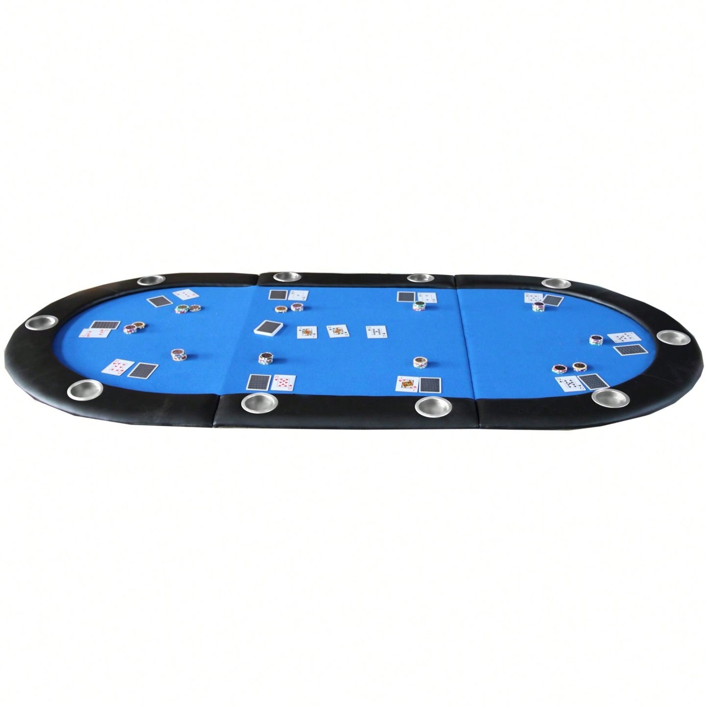 Tri-Fold Folding Poker Table Top For 10 Players Texas Holdem And Blackjack Casino Game Blue