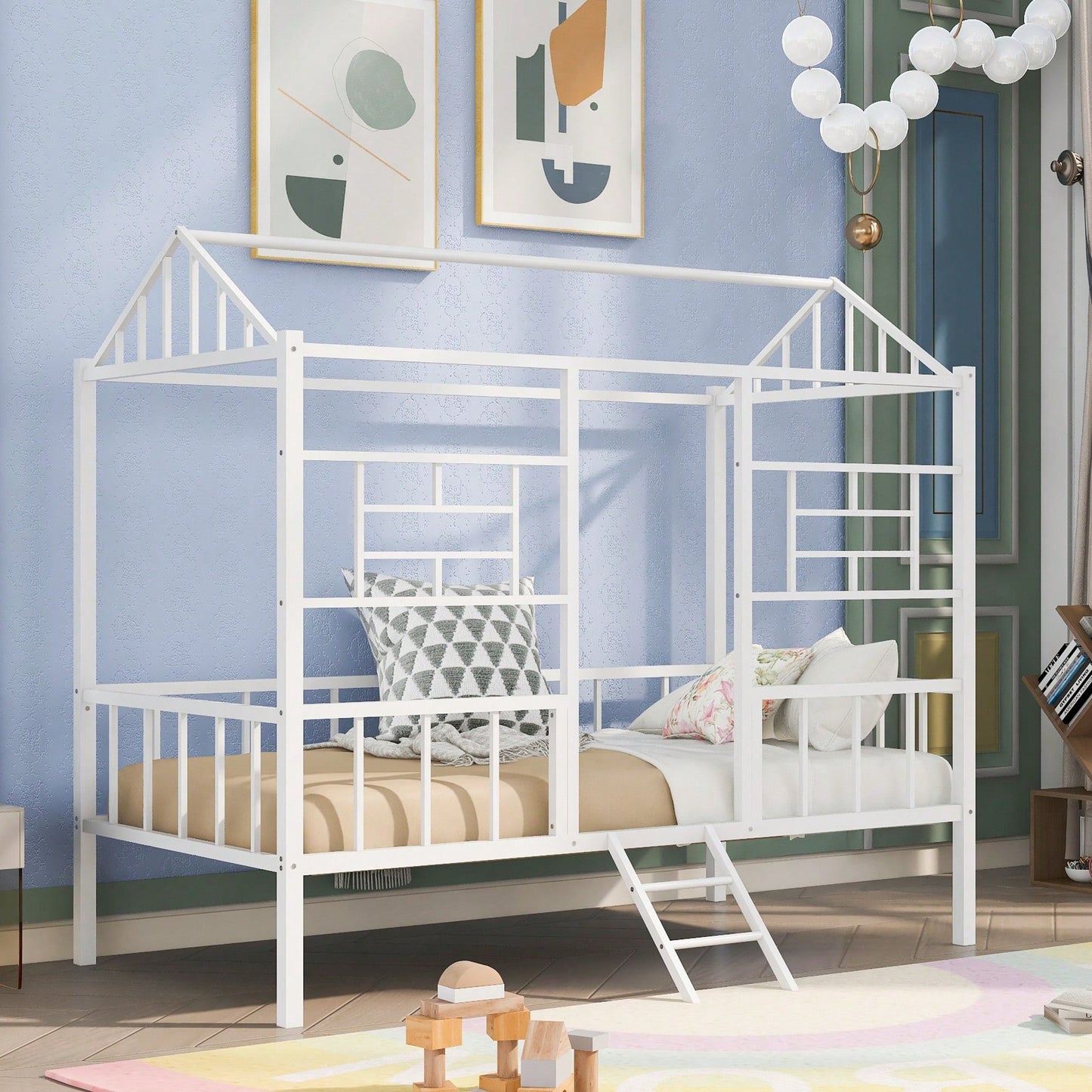 Twin Metal Bed Frame With Slatted Support No Box Spring Required White Finish
