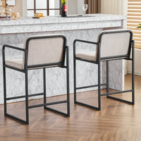 Set Of 2 Modern Upholstered Counter Height Bar Stools With Armrests And Metal Frame For Kitchen Island Home Bar Or Restaurant Beige