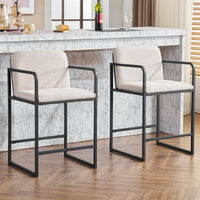 Set Of 2 Modern Upholstered Counter Height Bar Stools With Armrests And Metal Frame For Kitchen Island Home Bar Or Restaurant Beige
