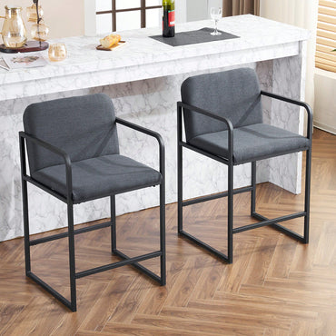 Set Of 2 Modern Upholstered Counter Height Bar Stools With Armrests And Metal Frame For Kitchen Island Home Bar Or Restaurant Beige