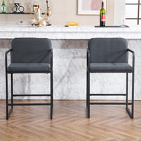 Set Of 2 Modern Upholstered Counter Height Bar Stools With Armrests And Metal Frame For Kitchen Island Home Bar Or Restaurant Beige