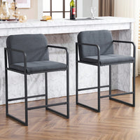 Set Of 2 Modern Upholstered Counter Height Bar Stools With Armrests And Metal Frame For Kitchen Island Home Bar Or Restaurant Beige