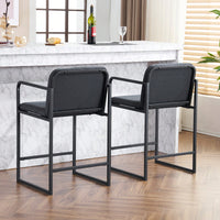 Set Of 2 Modern Upholstered Counter Height Bar Stools With Armrests And Metal Frame For Kitchen Island Home Bar Or Restaurant Beige