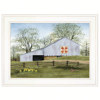 Tulip Quilt Block Barn Framed Print In White Frame For Rustic Home Decor