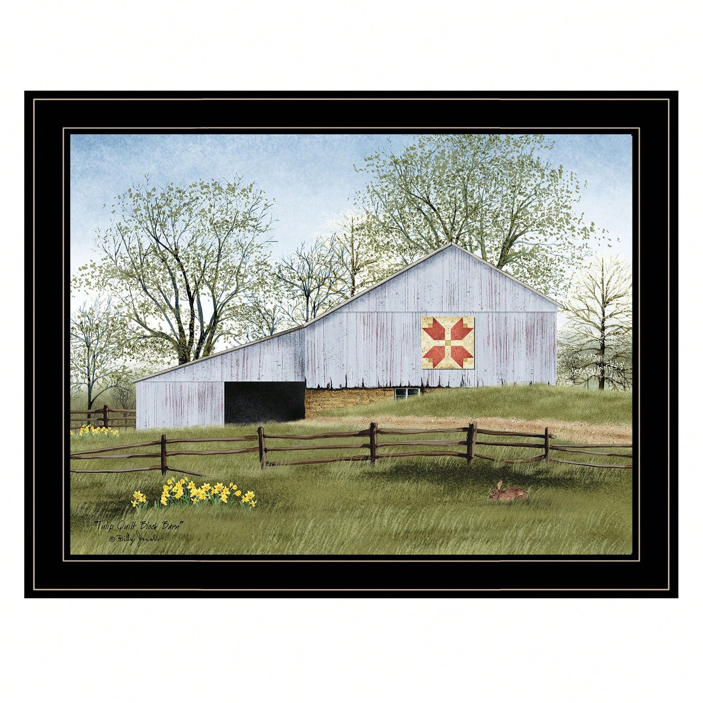 Tulip Quilt Block Barn Framed Print With Black Frame For Home Decor