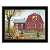 Autumn Leaf Quilt Block Framed Print With Black Frame For Cozy Home Decor