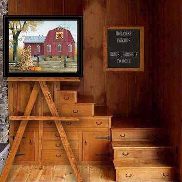 Autumn Leaf Quilt Block Framed Print With Black Frame For Cozy Home Decor
