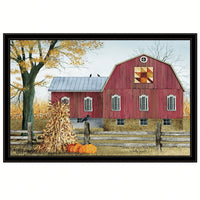 Autumn Leaf Quilt Block Framed Print With Black Frame For Cozy Home Decor