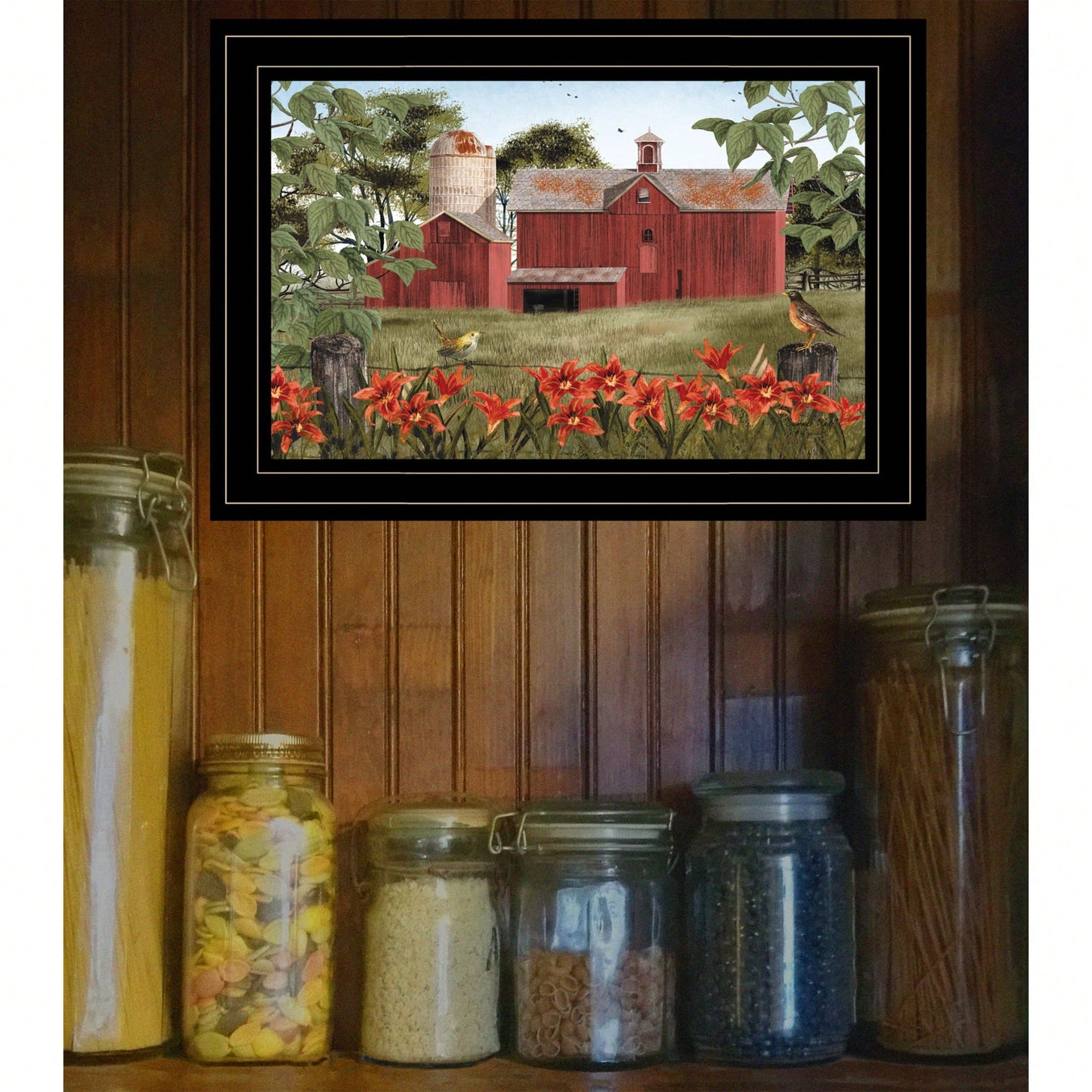 Framed Summer Landscape Print In Black Frame For Home Decor