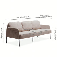 Modern Brown Polyester 3 Seater Sofa For Small Spaces Comfy Upholstered Couch For Living Room Bedroom Office Apartment