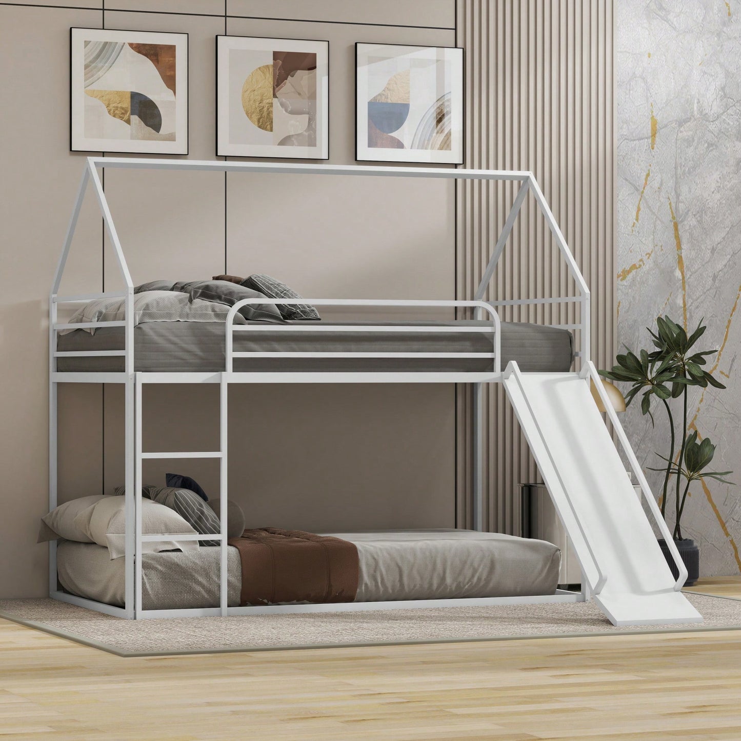 Twin Over Twin House Bed For Kids Stylish Space-Saving Design With Fun Playhouse Style