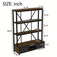 Vintage Industrial 3-Shelf Metal Bookcase With Drawers And LED Lighting For Home Office Walnut Finish