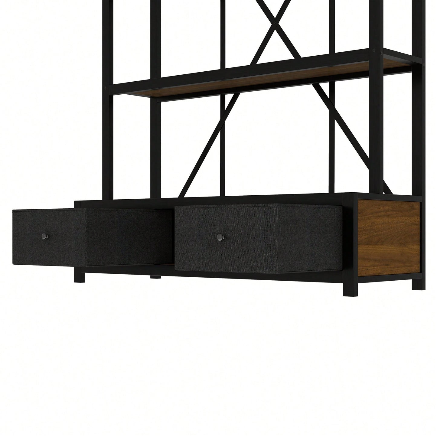 Vintage Industrial 3-Shelf Metal Bookcase With Drawers And LED Lighting For Home Office Walnut Finish