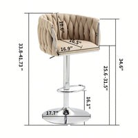 Adjustable 360° Swivel Bar Stools Set Of 2 With Woven Back And Footrest For Kitchen Island Cafe Pub Yellow