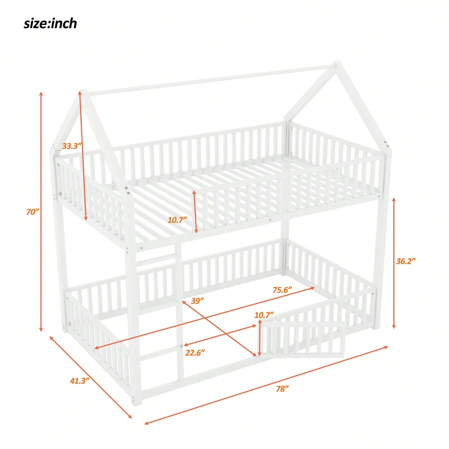 Stylish Metal Twin Over Twin Bunk Bed With Safety Fence And Door In Black Finish