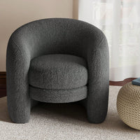 Cozy Boucle Accent Chair With Curved Back Plush Seating For Living Room Reading Room Or Bedroom In Dark Gray