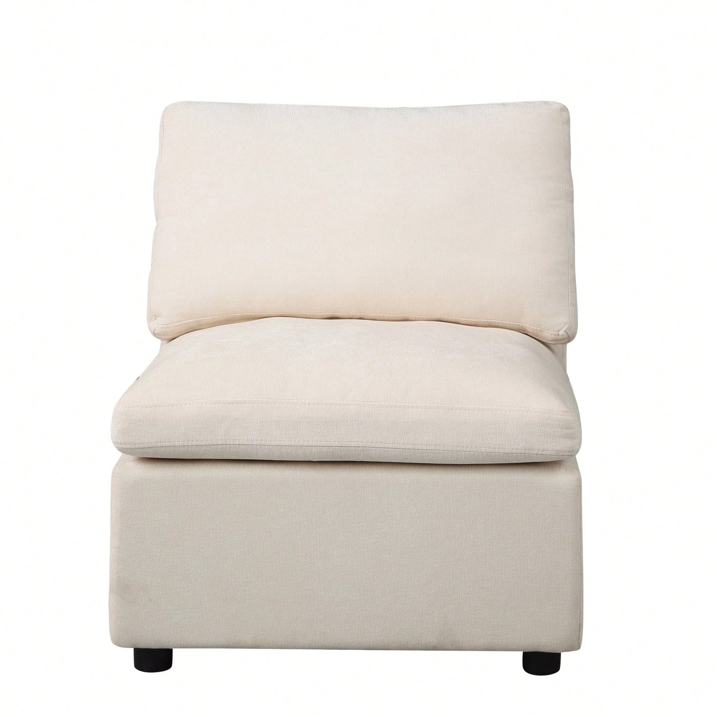 Contemporary Chenille Beige Modular Armless Accent Chair For Sectional Sofa