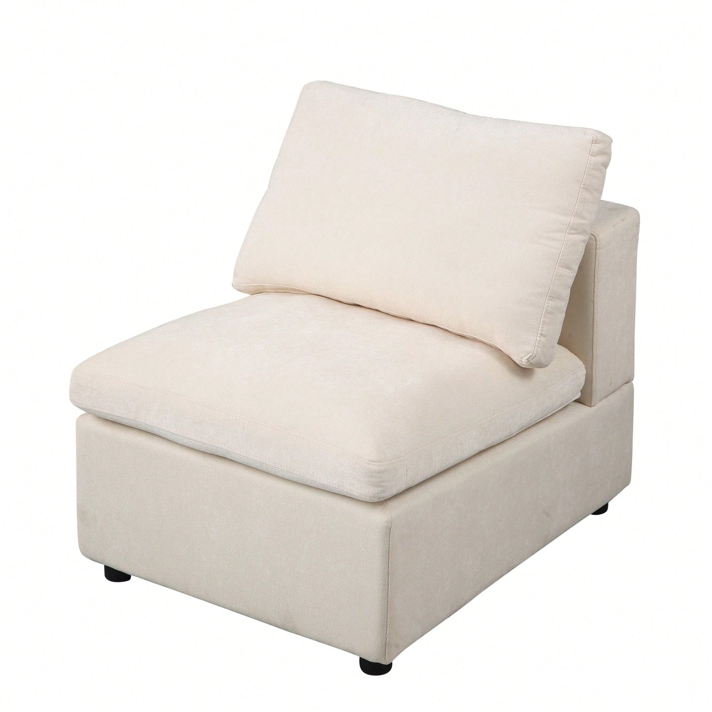 Contemporary Chenille Beige Modular Armless Accent Chair For Sectional Sofa