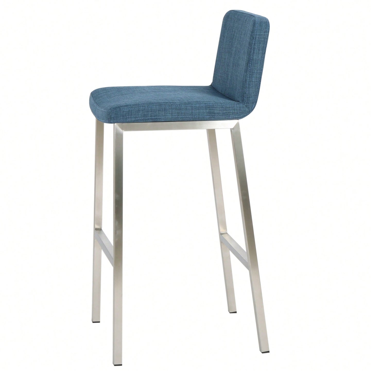 Set Of 2 Stylish Stainless Steel Barstools With Blue Fabric