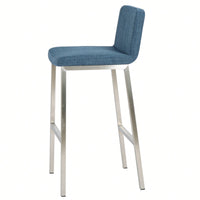 Set Of 2 Stylish Stainless Steel Barstools With Blue Fabric