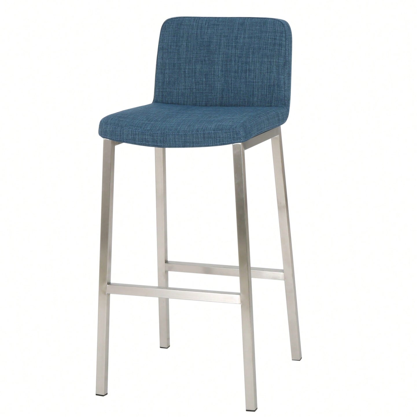 Set Of 2 Stylish Stainless Steel Barstools With Blue Fabric