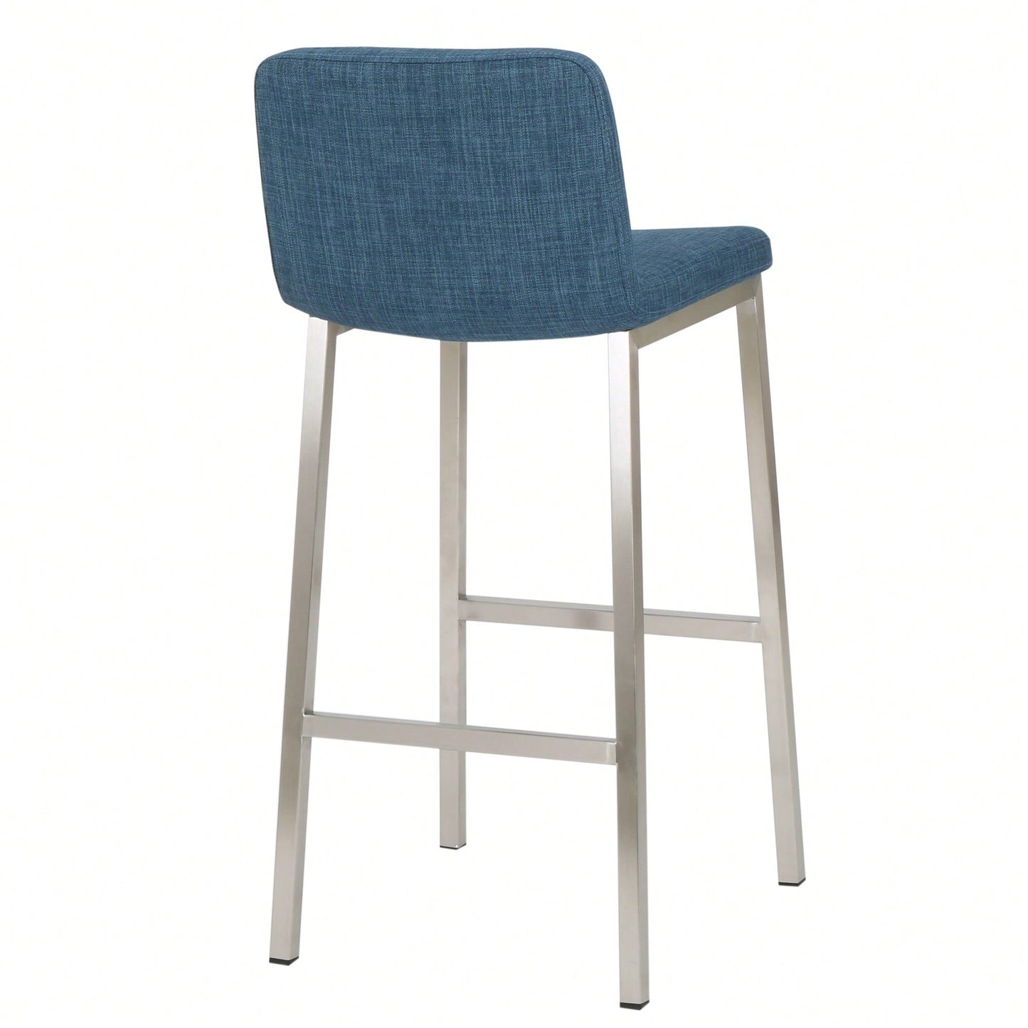 Set Of 2 Stylish Stainless Steel Barstools With Blue Fabric