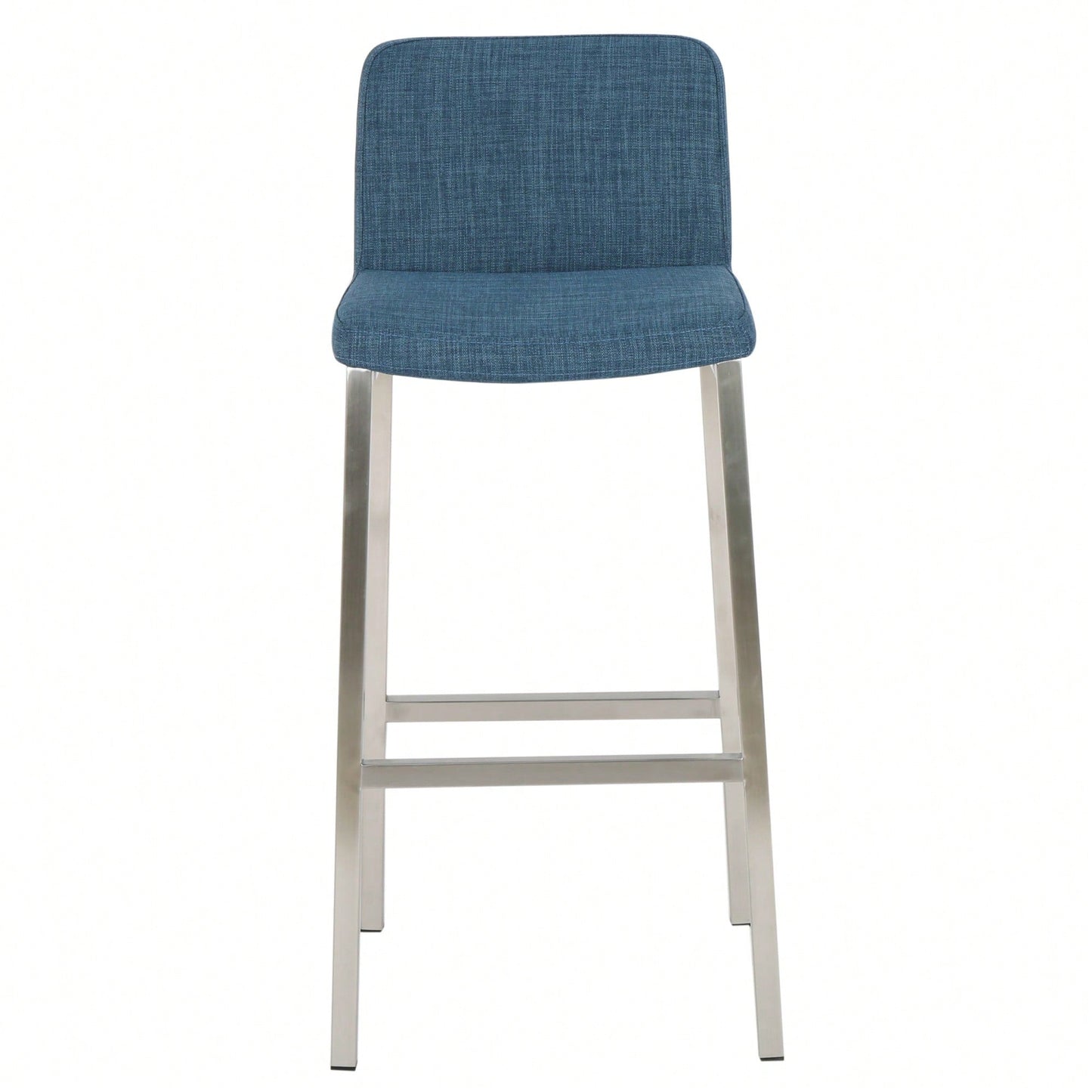 Set Of 2 Stylish Stainless Steel Barstools With Blue Fabric