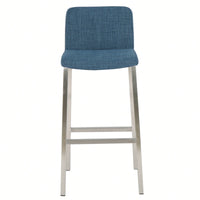 Set Of 2 Stylish Stainless Steel Barstools With Blue Fabric