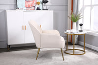 Modern Mid Century Velvet Sherpa Armchair for Living Room Bedroom Office Easy Assembly Beige