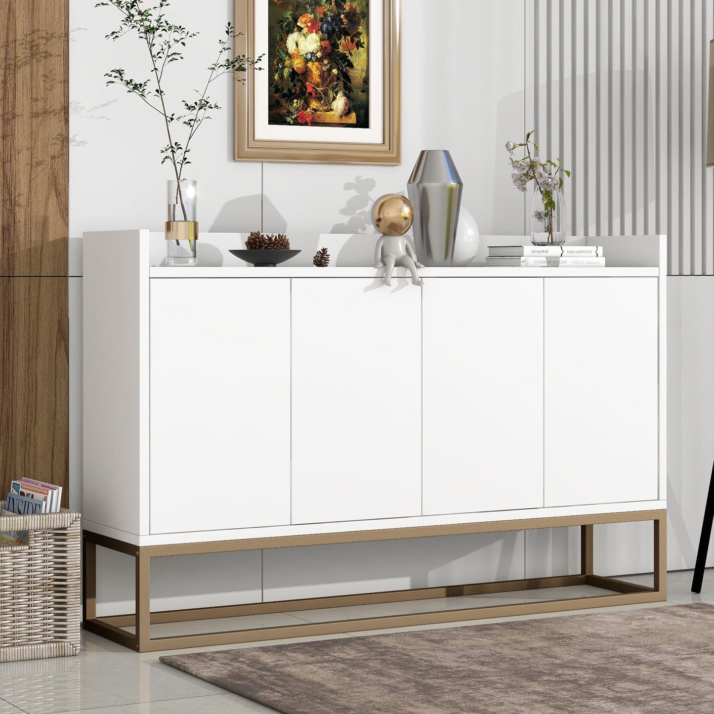 Modern Sideboard Elegant Buffet Cabinet Large Storage Space for Dining Room Entryway White