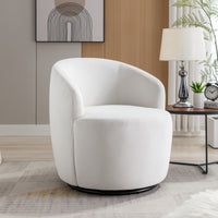 Velvet Fabric Swivel Accent Armchair Barrel Chair with Black Metal Ring Base White