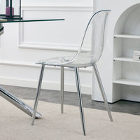 Modern Minimalist Transparent Dining Chair Set 6pcs Armless Nordic Makeup Stool with Silver Plated Metal Legs