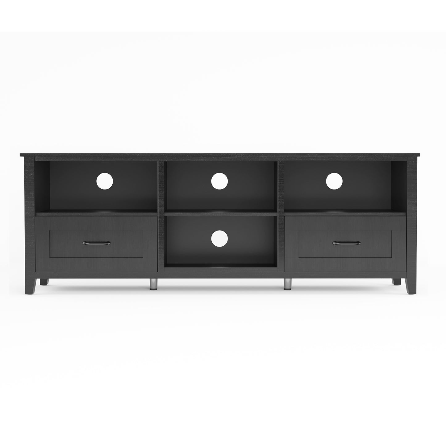 70 Inch Black TV Stand for Living Room and Bedroom with 2 Drawers and 4 Storage Compartments