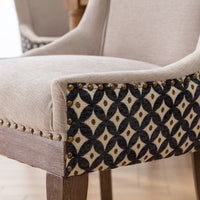 Ultra Side Dining Chairs Set of 2 Beige Thick Fabric with Solid Wood Legs and Bronze Nail Head
