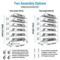 6 Tier Wire Shelving Unit Heavy Duty Adjustable Metal Garage Storage Shelves with Wheels 6000 LBS Capacity White