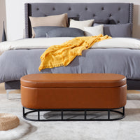 Upholstered Storage Ottoman Bench for Living Room Bedroom Entryway End of Bed with Metal Legs Brown